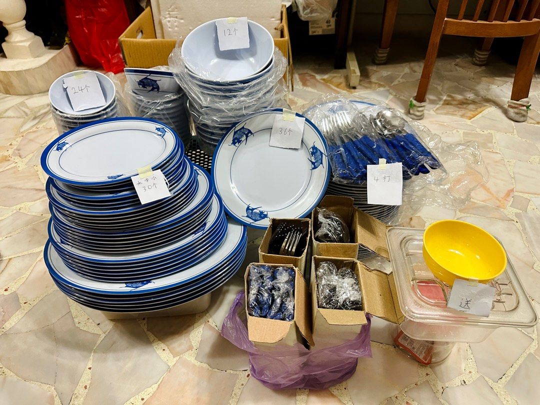 Hawker/Canteen Plates, Bowls, Cutlery ALL NEW, Furniture & Home Living