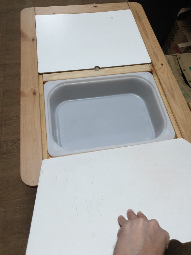 Ikea Flisat sensory table with 2 trofast bins and 2 mammut stools