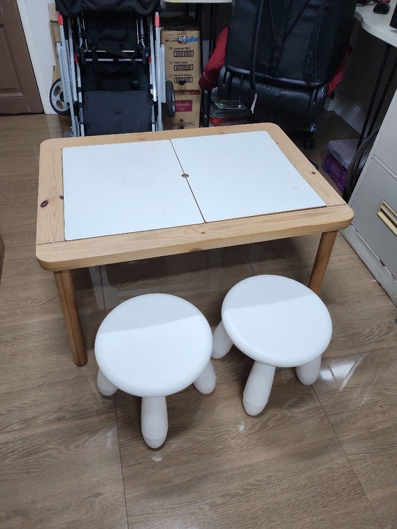 Ikea Flisat sensory table with 2 trofast bins and 2 mammut stools