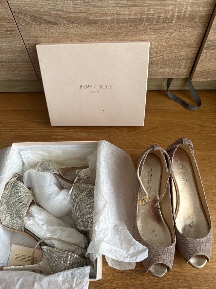 JIMMY CHOO Glitter Leondra Sandals Champagne - NEW | Luxity