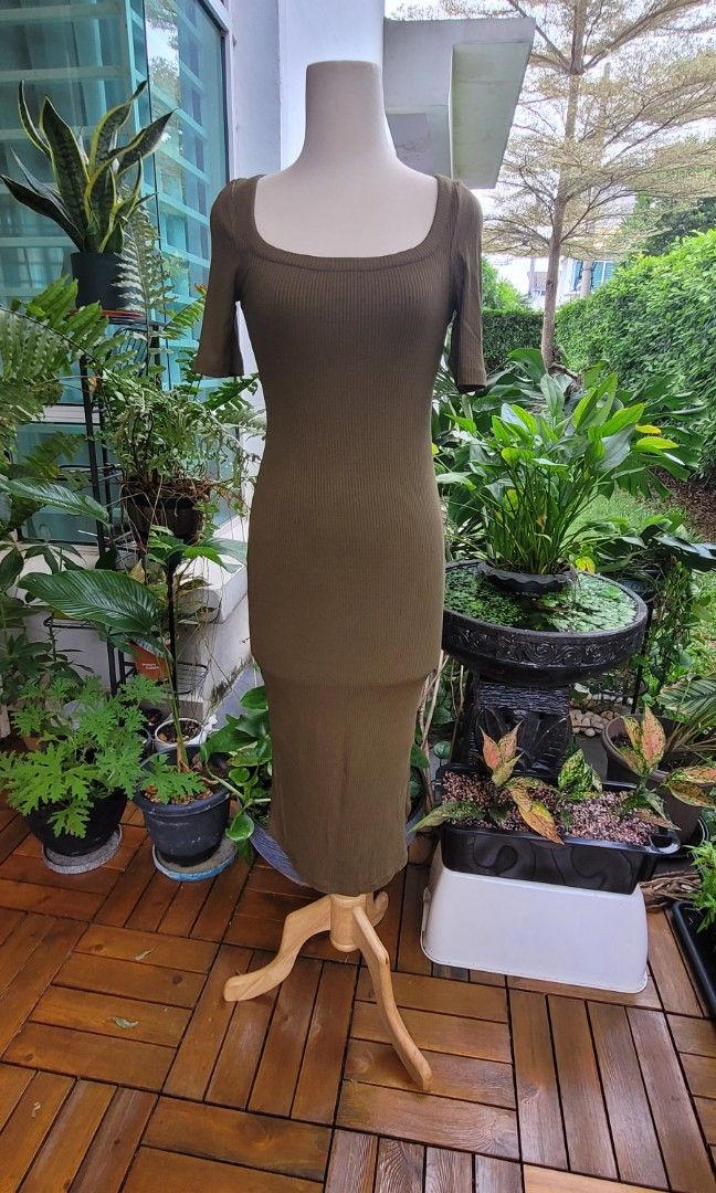 Khaki green bodycon dress hot sale