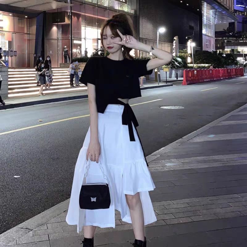 Black and on sale white layered skirt