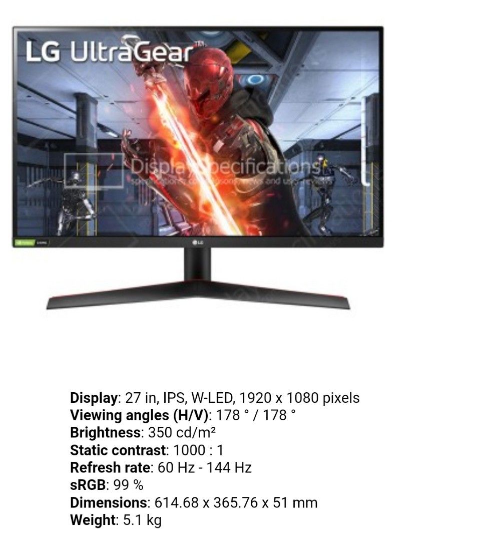 LG UltraGear LG Gaming Monitor with G-Sync, Computers & Tech, Desktops ...