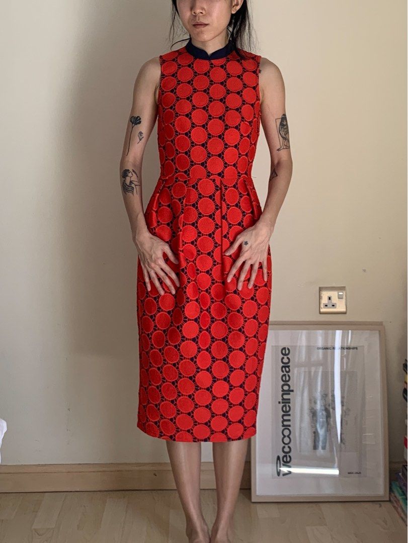 Love Bonito Red Mandarin Collar Dress Cheongsam