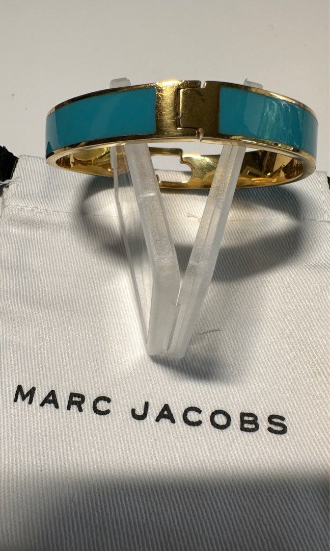 Marc Jacobs Hinge Logo Bangle Bracelet Aqua Gold Women s Fashion