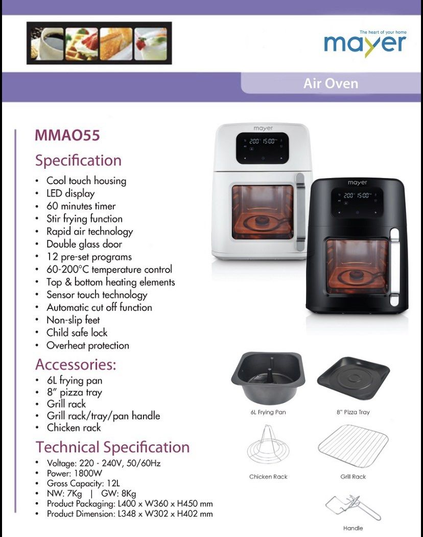 Mayer Air Fryer/Air Oven MMAO55, TV & Home Appliances, Kitchen
