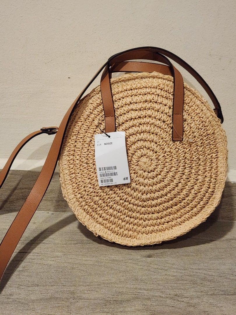 H&m round 2025 paper straw handbag