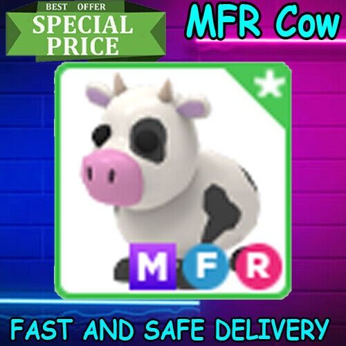 Mega Neon Cow (MFR Cow) Adopt me pet Roblox, Video Gaming, Gaming