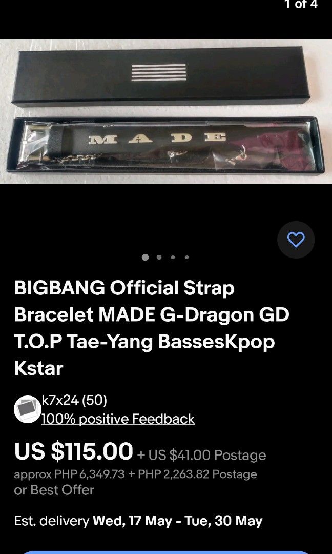 Official Bigbang Leather Strap MADE Bracelet (Category: Bracelets) located in Caloocan City. Submitted by tess0220 (Listing ID 1226993218, Image 1). Description: Negotiable Official Merch RRP: 115 USD ~7k + (Ebay Price).