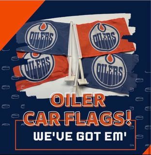 Oilers car flag . Double thickness with logo on each side. $15 each or $25 for both pick up Northside.