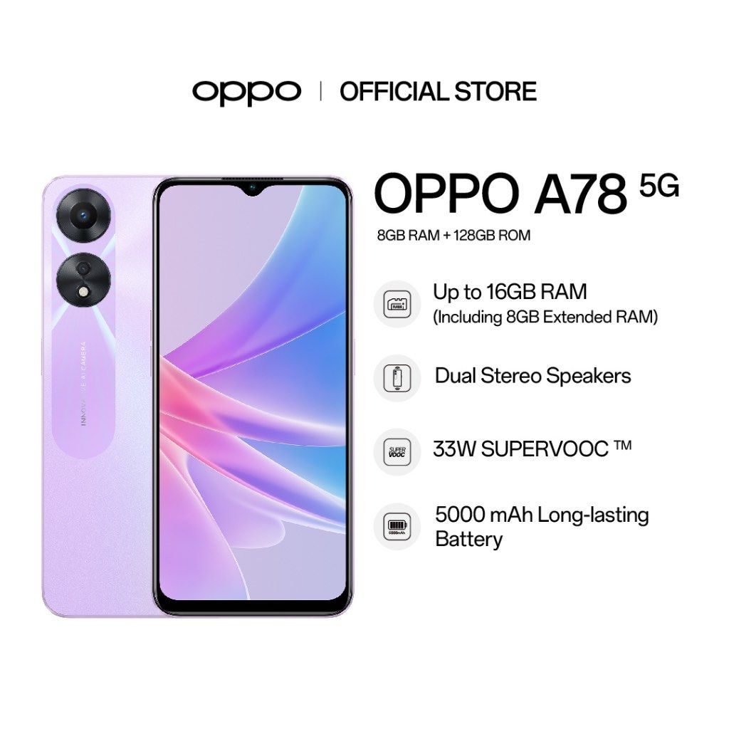 OPPO A78 5G Brand new set phone Purple, Mobile Phones & Gadgets