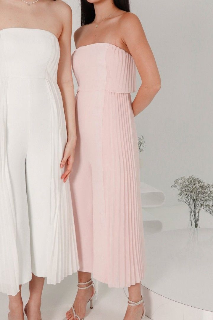 Thestylesoiree Prairie Pleat Tube Jumpsuit In Pastel Pink, Women's