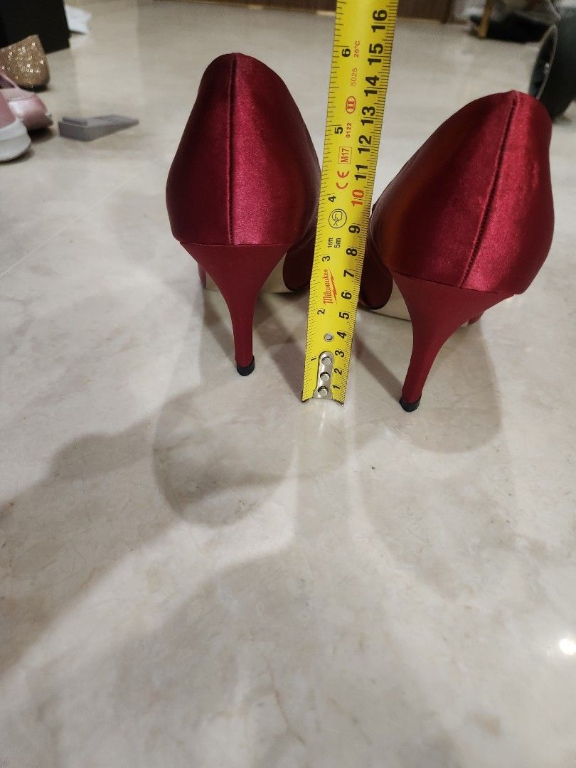 Red satin high clearance heels