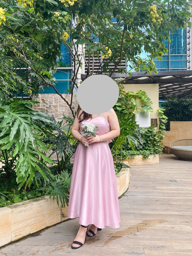 Rose Pink Midi Gown, Women's Fashion, Dresses & Sets, Evening dresses