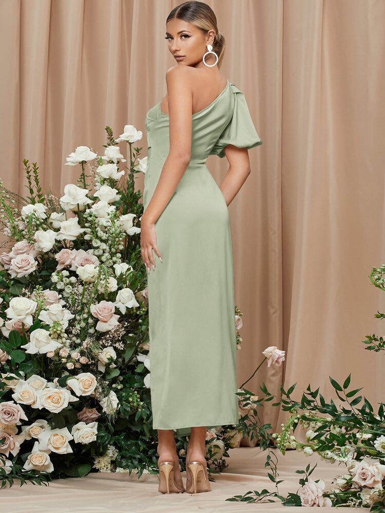 SHEIN sage green satin silk One Shoulder Lantern puff Sleeve Split Thigh slit bridesmaid Dress gown, Women's Fashion, Dresses & Sets, Evening dresses & gowns on Carousell SHEIN sage green satin silk One Shoulder Lantern puff Sleeve Split Thigh slit bridesmaid Dress gown, Women's Fashion, Dresses & Sets, Evening dresses & gowns on Carousell