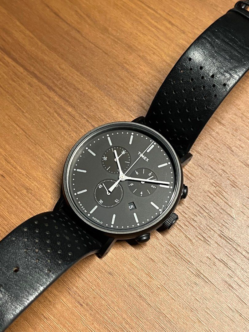 Timex Fairfield Chronograph 41mm Leather Watch Stealth Black