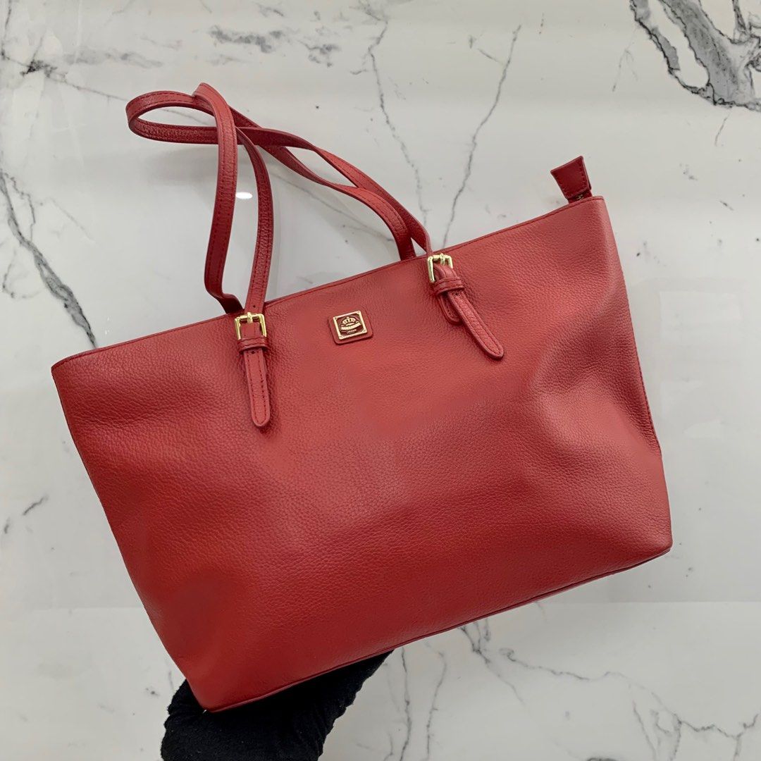 Red leather on sale tote bag