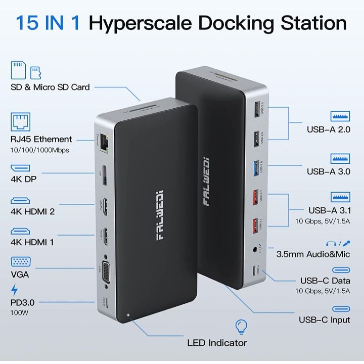 USB C Laptop 15 in 1 Docking Station (Item Code 426), Computers & Tech ...