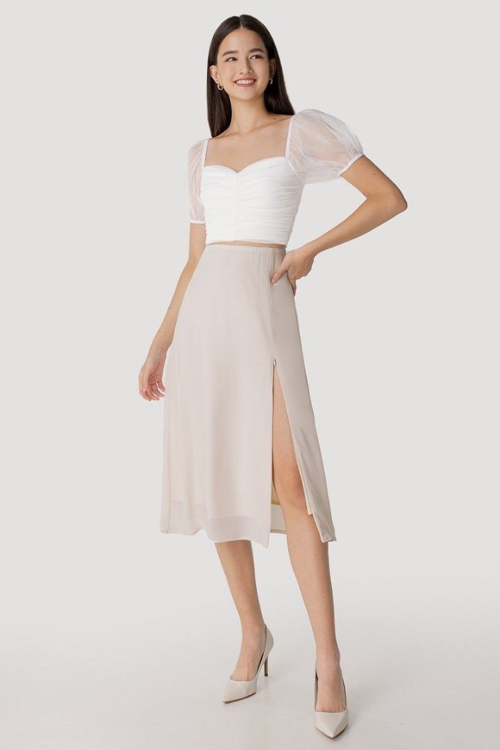 VALERIE CHIFFON SLIT MIDI SKIRT MADEBYLOVET BIRCH Women s