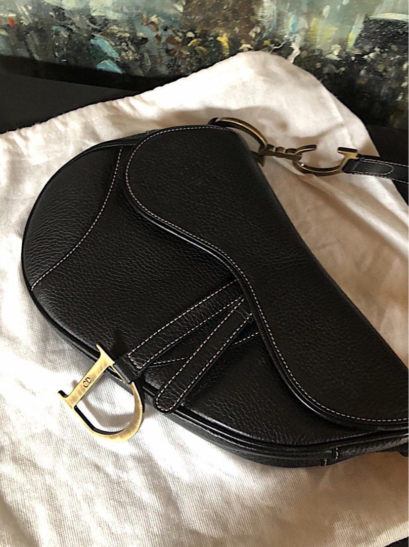 Brand New Black Dior Saddle Bag Black Grained Calfskin, Women's Fashion