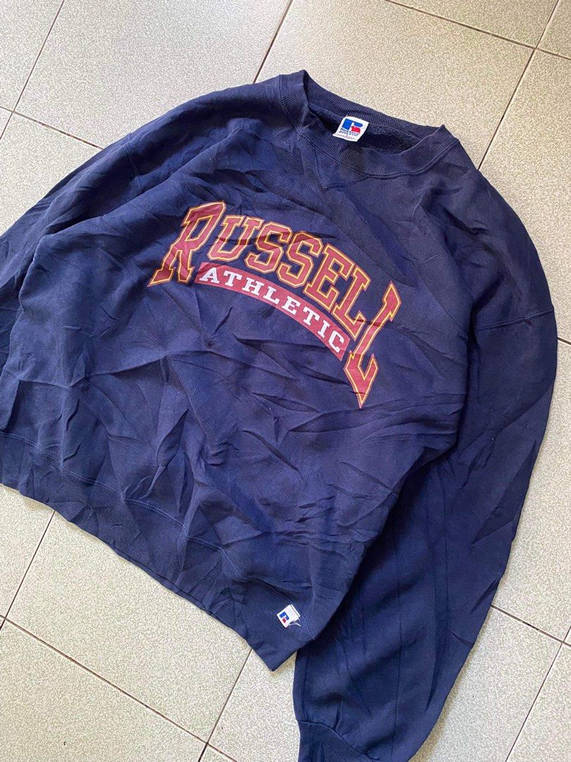 Sweat Vintage Russell Athletic "Corvallis CHS Athletic Dept" - Taille M - Bleu - Made In USA - Occasion Parfait état