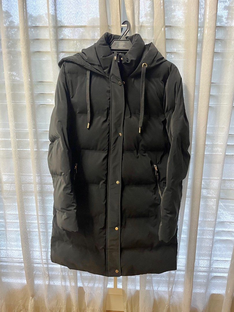 Zara Black Hooded Rubberised Puffer Jacket, Women's Fashion, Coats