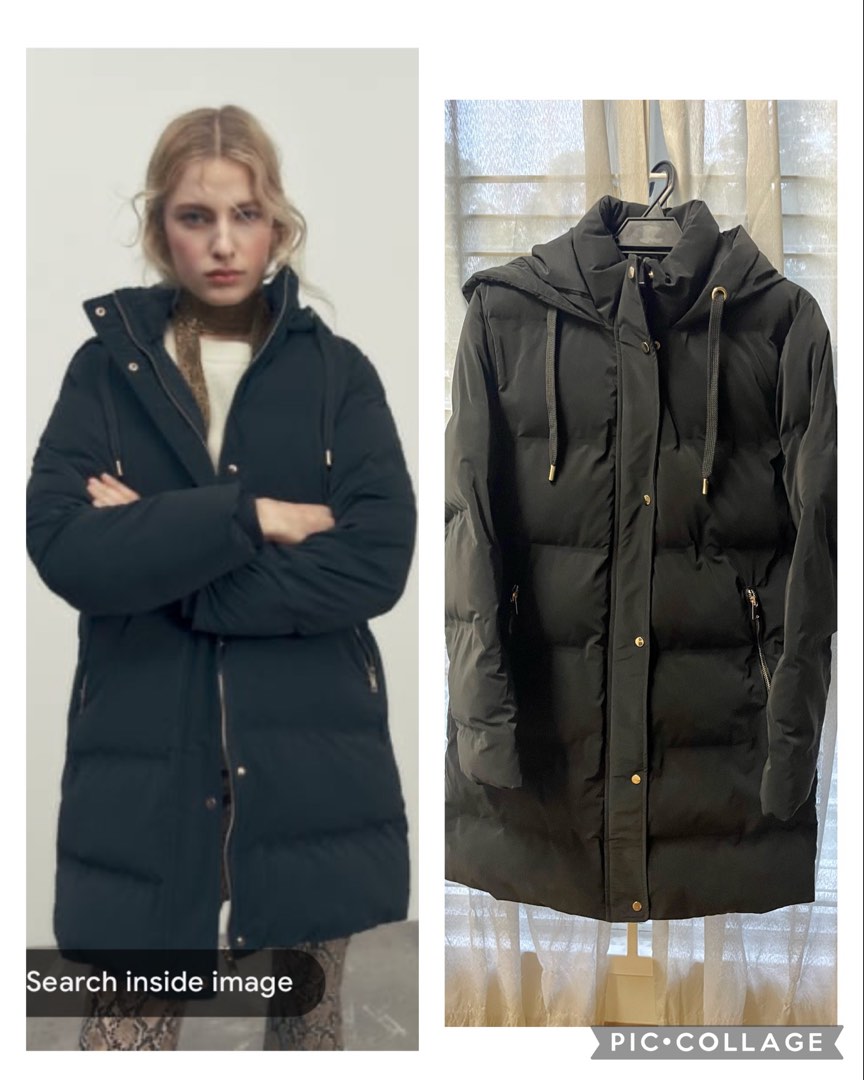 Zara Black Hooded Rubberised Puffer Jacket, Women's Fashion, Coats