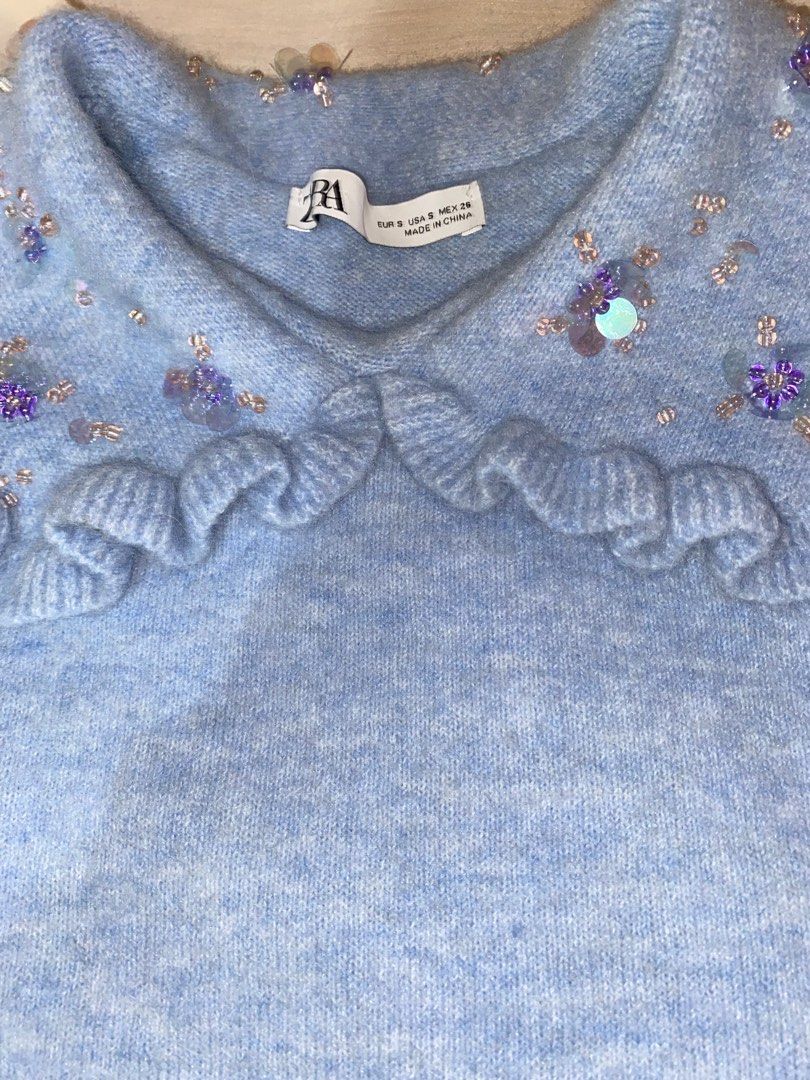 Zara knit sweater with rhinestones (Category: Blouses) located in Manila. Submitted by thewalkingmuse (Listing ID 1226975517, Image 3). Description: Brand new, tag-free and waiting to be worn. Washed but never been used. Originally purchased for 895, now out of stock on Zara. Tagged size S, but fits best for size XS add for shipping fee. payment via bdo/ bpi/ gcash.