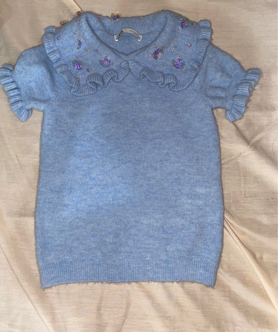 Zara knit sweater with rhinestones (Category: Blouses) located in Manila. Submitted by thewalkingmuse (Listing ID 1226975517, Image 2). Description: Brand new, tag-free and waiting to be worn. Washed but never been used. Originally purchased for 895, now out of stock on Zara. Tagged size S, but fits best for size XS add for shipping fee. payment via bdo/ bpi/ gcash.