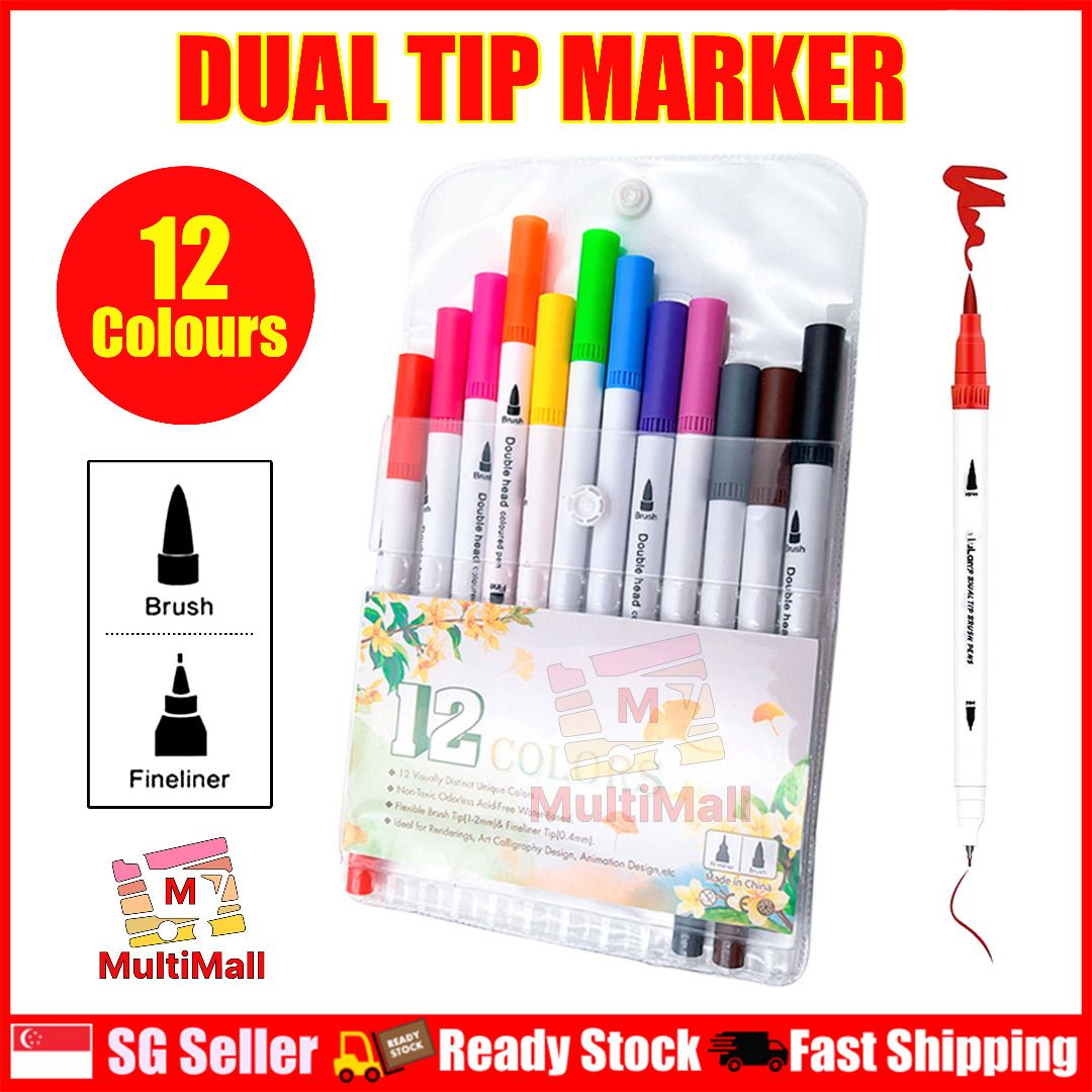 Dual Tip Brush Marker - set of 10 - Pastel Colors by King Art