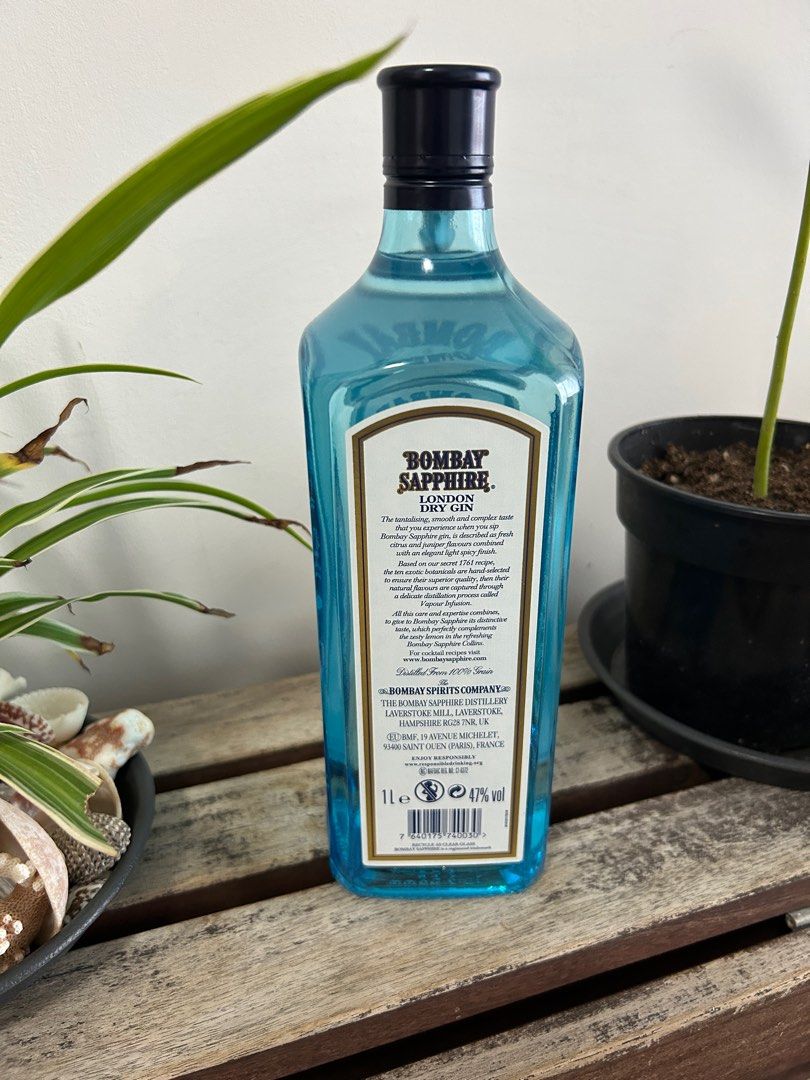 1 Liter Bombay Sapphire Gin Sealed, Food & Drinks, Alcoholic