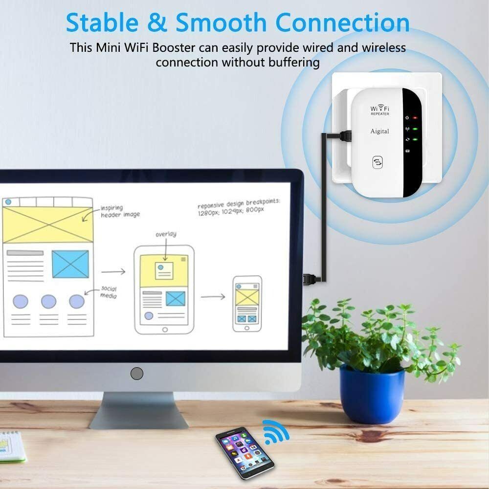 [3886] Aigital WiFi Extender Range Repeater 300Mbps Wireless Internet ...