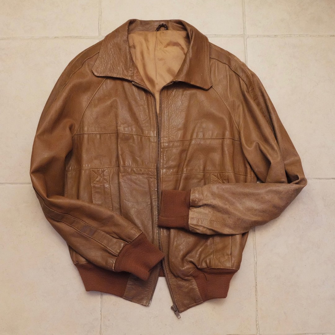 古著70年代啡色仿皮外套Vintage brown leather jacket, 男裝, 外套及