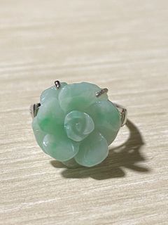 緬甸玉花開富貴S925銀台戒指
