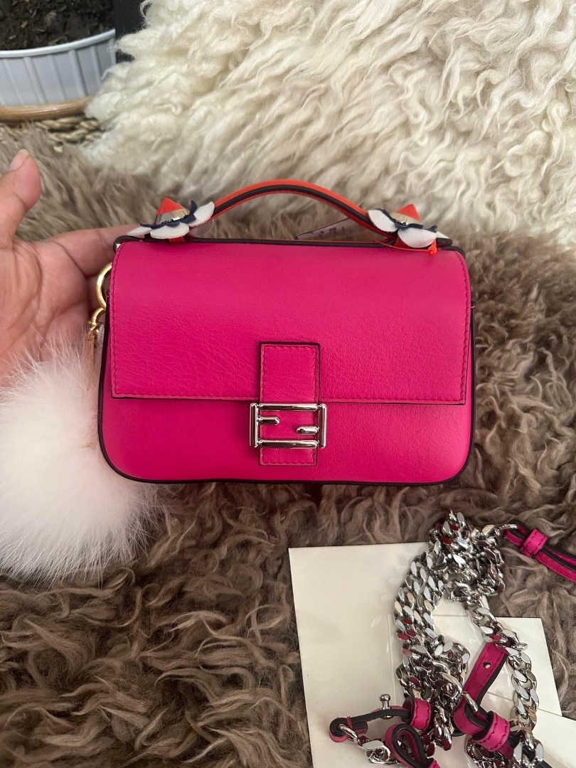 Authentic FENDI Micro double baguette 2way Chain shoulder Crossbody bag
