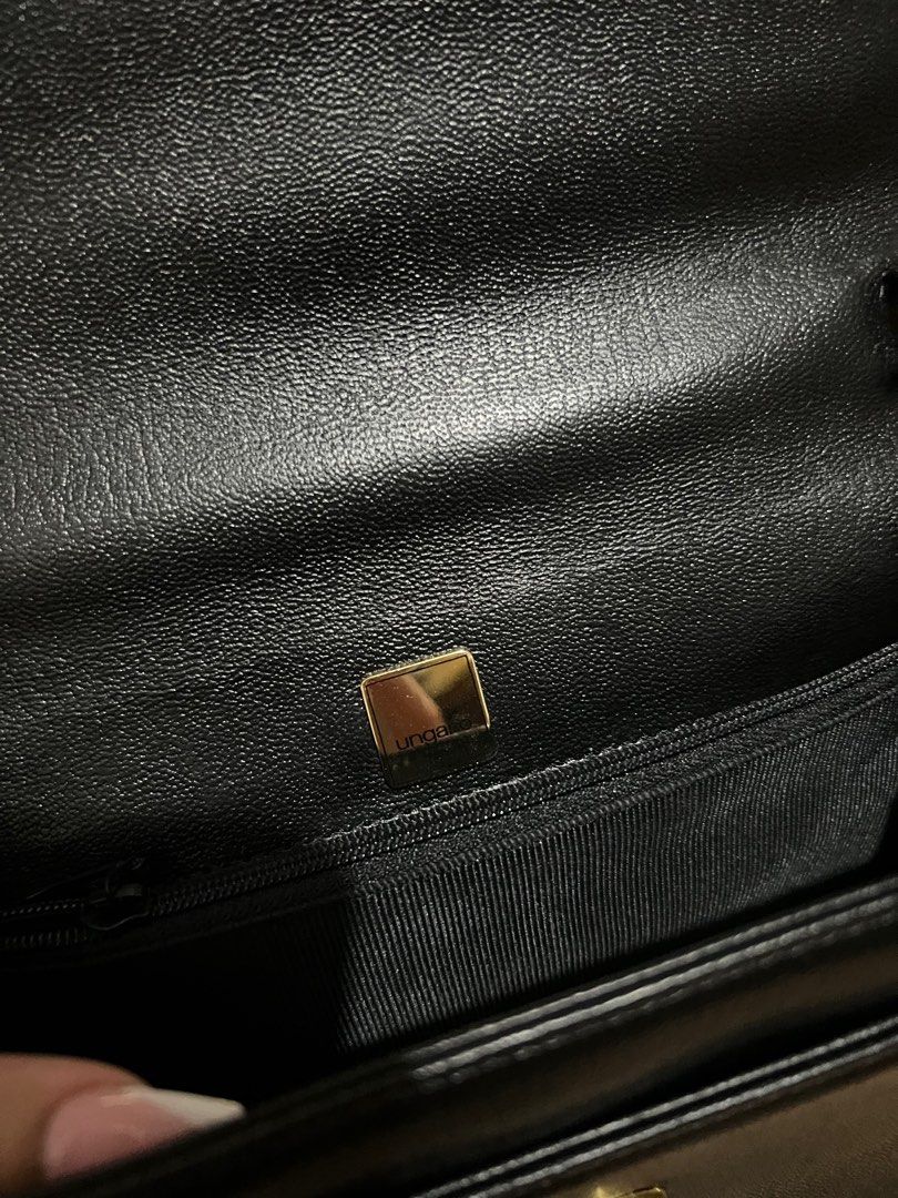 Authentic Ungaro Handbag (Category: Luxury Bags & Wallets) located in Paranaque City. Submitted by authentic_mj (Listing ID 1227183885, Image 3). Description: Authentic Ungaro Handbag Preloved Authentic from Japan w/ emblem replacement w/ snap closure plastic cover intact No issue.