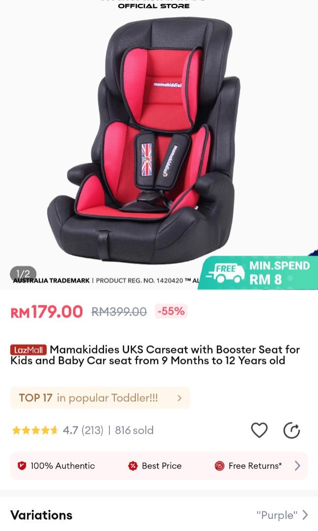Mamakiddies UKS Carseat with Booster Seat for Kids and Baby Car seat