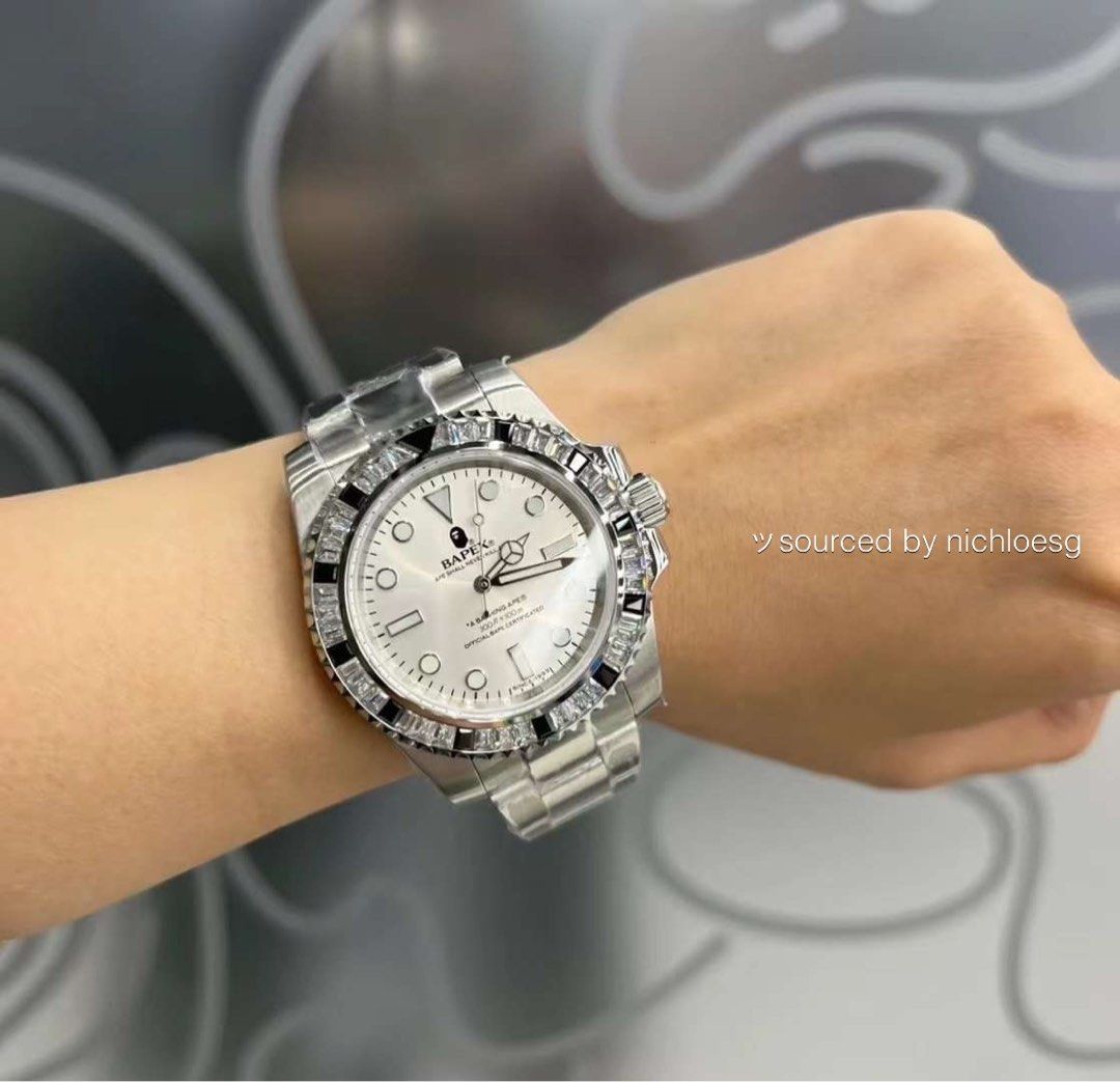 BAPE Type 1 Bapex Crystal Stone Watch Silver Black