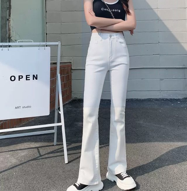 White flare sales high waisted jeans