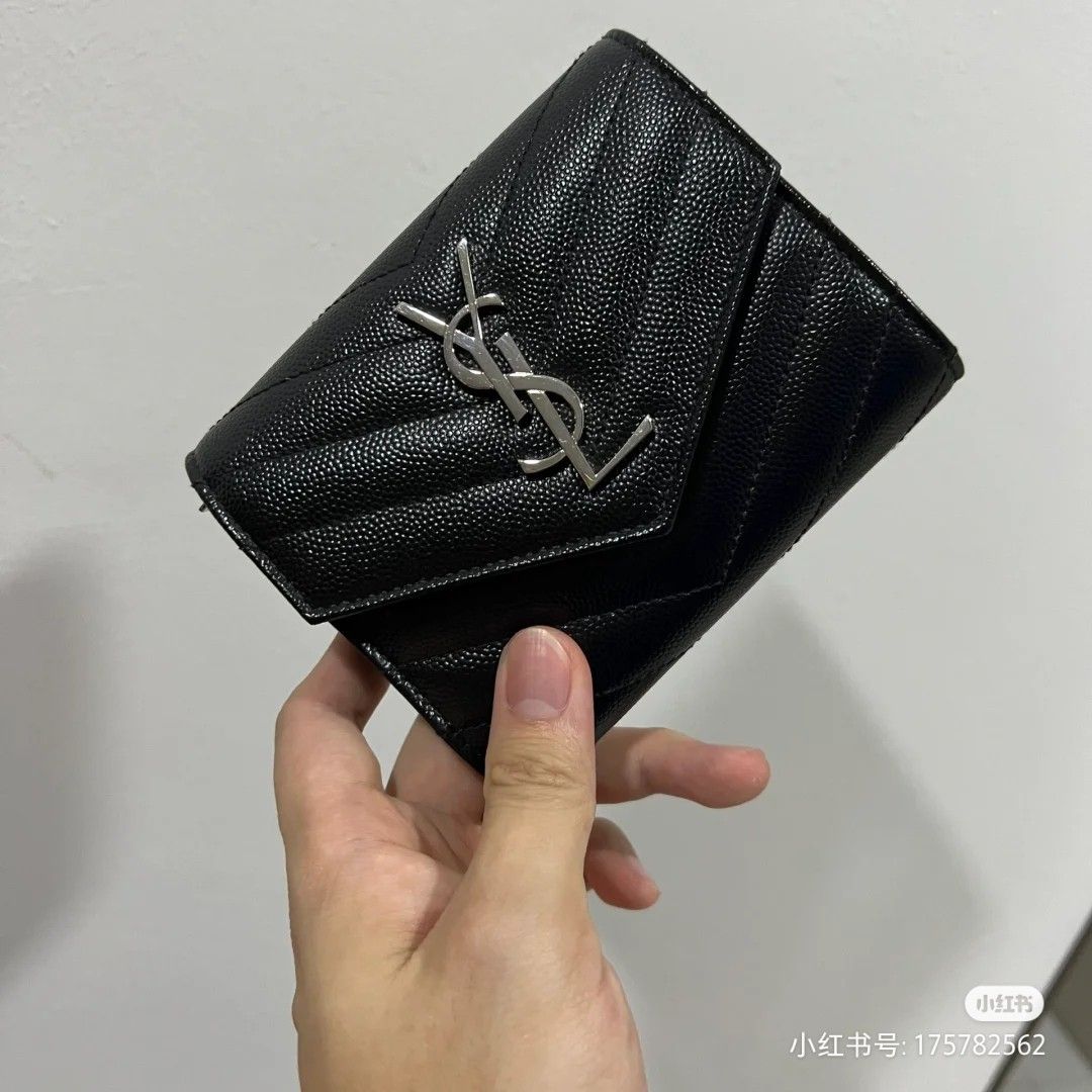 YSL Wallet, CASSANDRE MATELASSÉ SMALL ENVELOPE WALLET IN GRAIN DE POUDRE  EMBOSSED