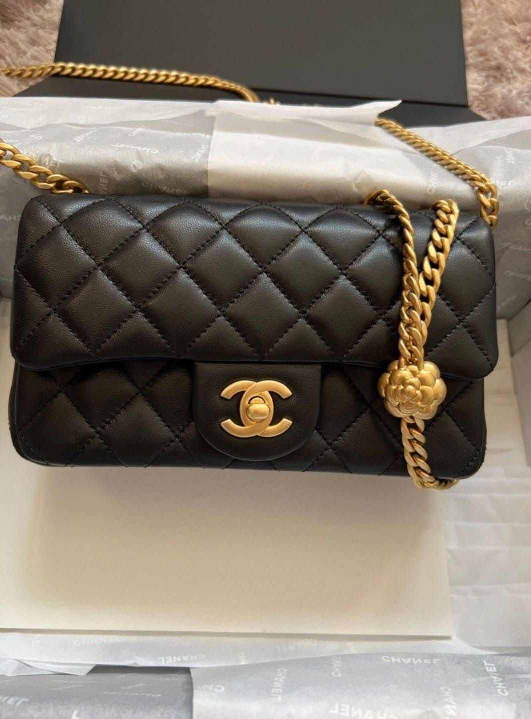 Chanel 23S Light Pink Rectangular Mini with Adjustable Camellia Chain