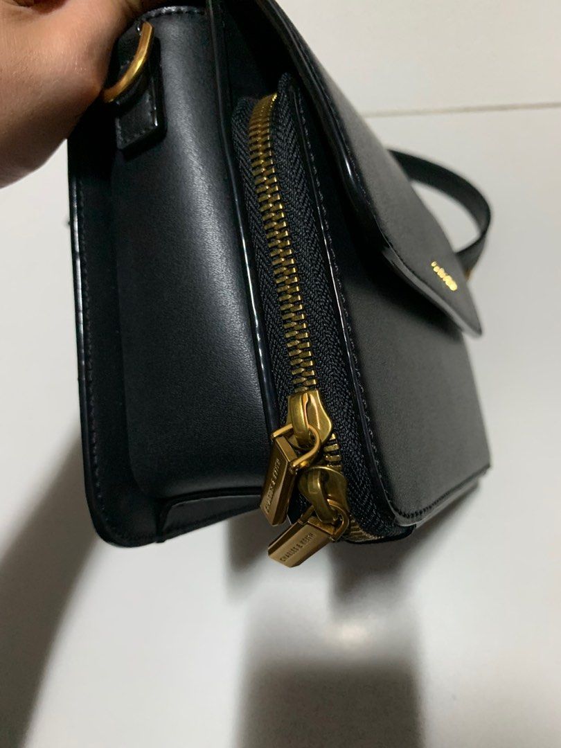 Charles & Keith Front Flap Top Handle Crossbody Bag Black, Women's