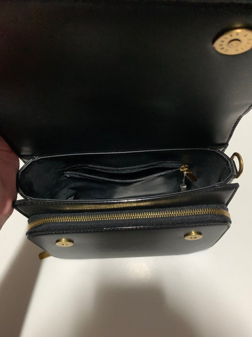 Charles & Keith Front Flap Top Handle Crossbody Bag Black, Women's