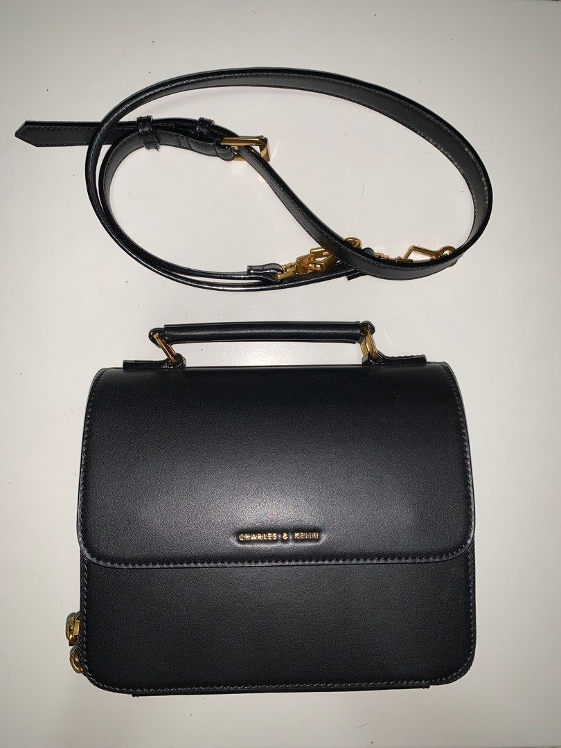Charles & Keith Front Flap Top Handle Crossbody Bag Black, Women's