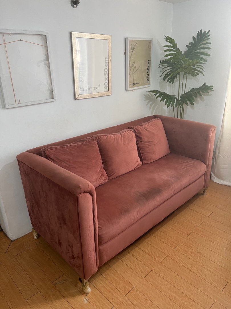 Pink suede sales sofa