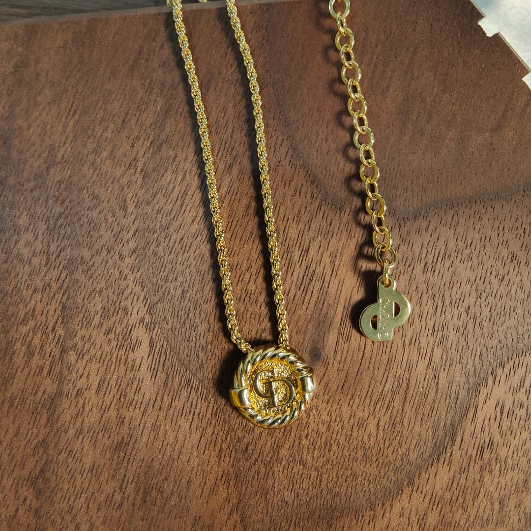 Christian Dior Vintage CD Logo Necklace Gold