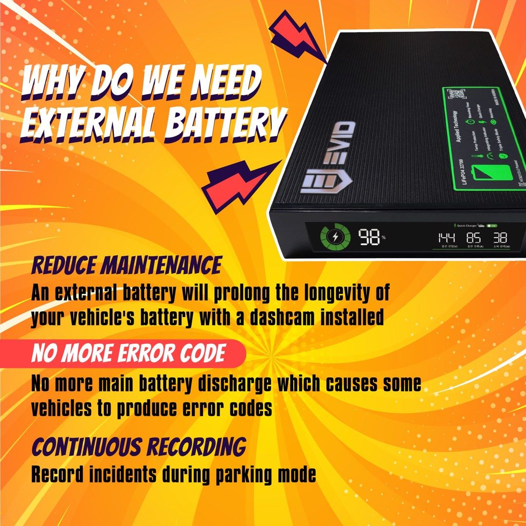 EVID External Battery for Dashcam [MadeinKorea] B100 (6,000mAh