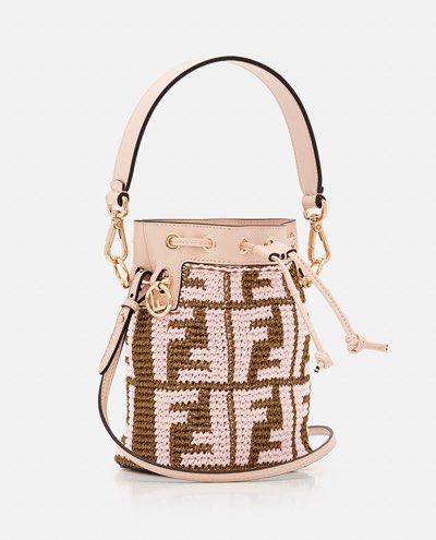 Fendi Brown Mon Tresor Mini Canvas & Raffia Bucket Bag 2028