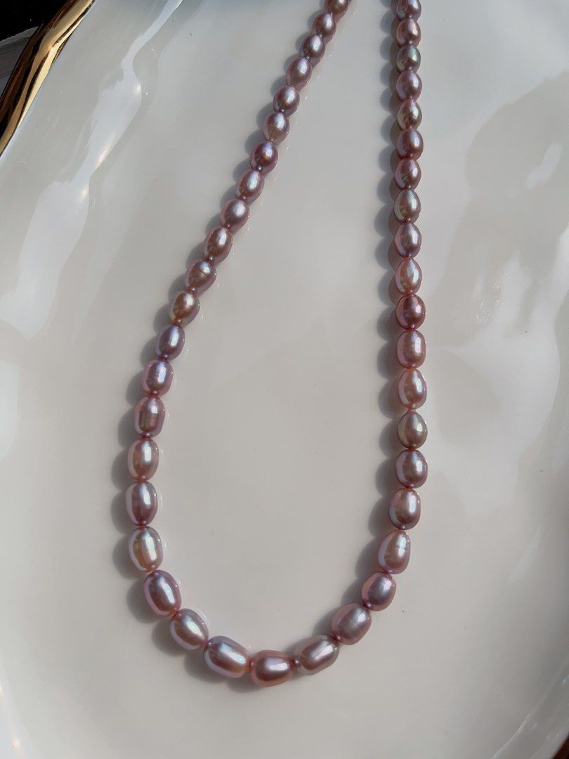 Genuine Freshwater Pearl Necklace Purple nearly Metallic Pearl