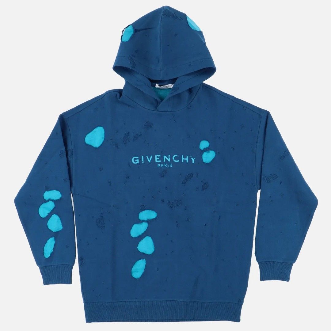 Givenchy blue distressed hot sale hoodie